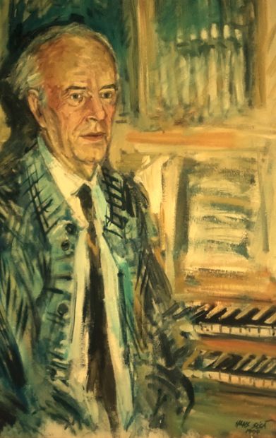PROF. DR. HANS HASELBÖCK, Organist, Öl auf Hartfaser, 100 x 75 cm